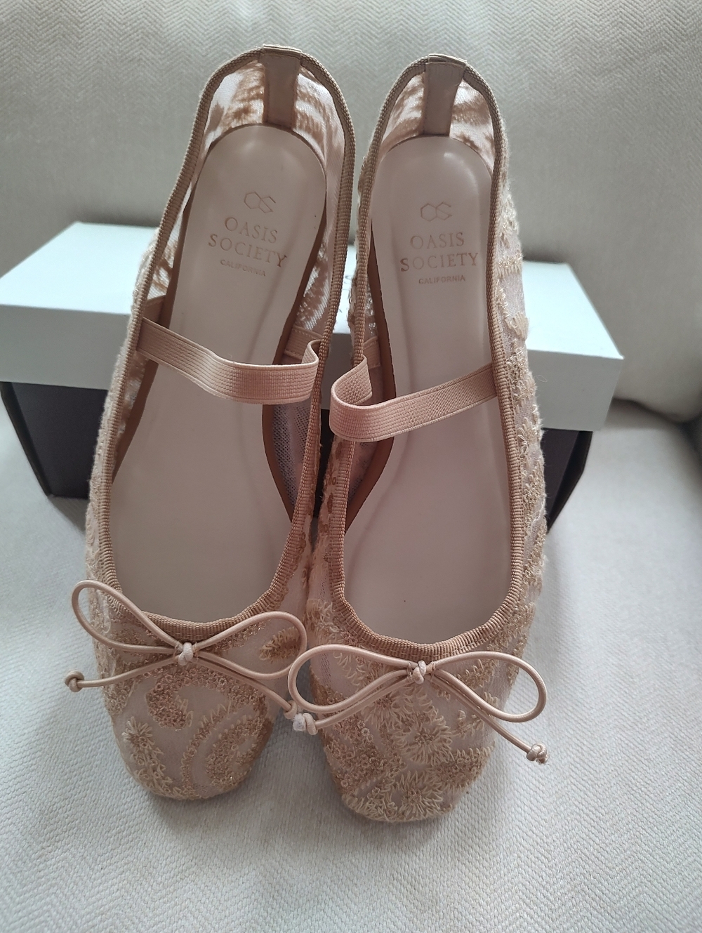 Oasis Society Beige Embroidered Ballet Flats